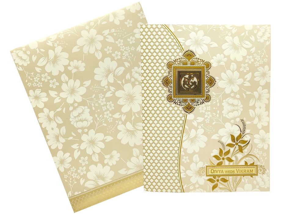 White Embossed Floral Design With Ganesha And Name Plate-KNJS2060