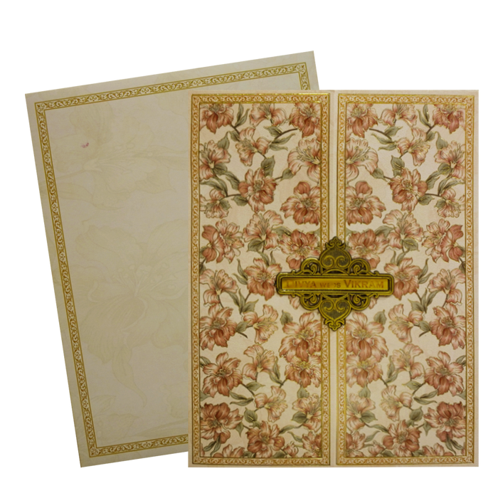 Coral Floral Wedding Card
