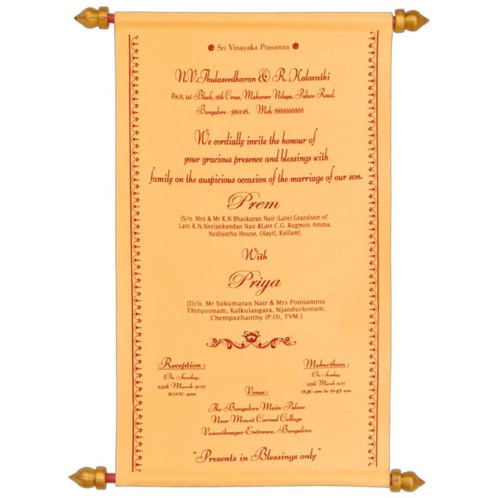 Gold Premium Scroll Invitation In Big Size With Box-KNK1113