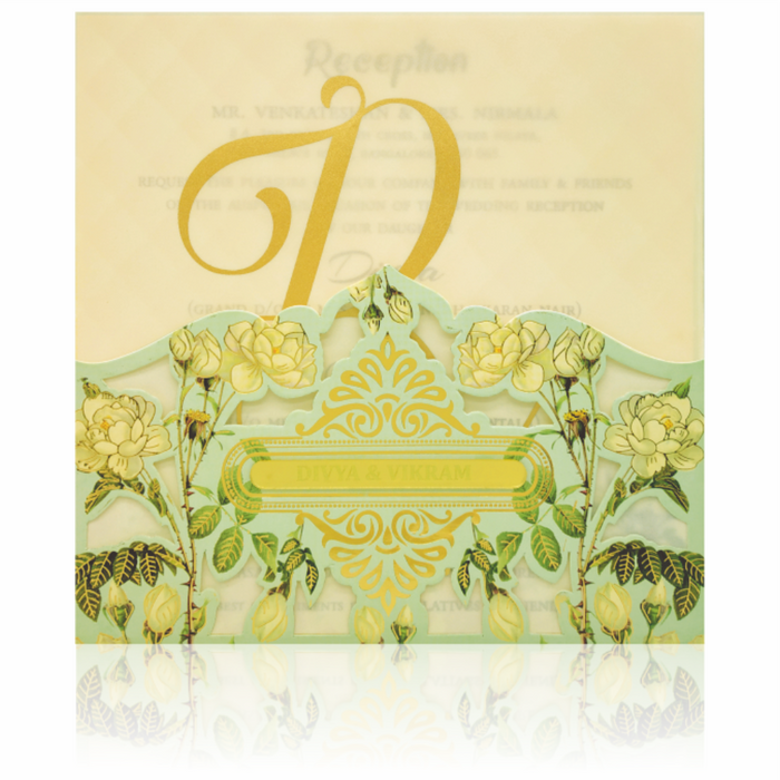 Green Premium Floral Panache Designer Card In Laser Cut-KNP7004G