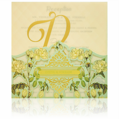 Green Premium Floral Panache Designer Card In Laser Cut-KNP7004G