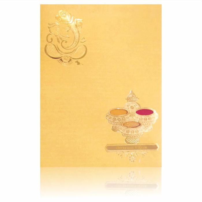 Gold Premium Padded Invite With Arishina Kuku Design-KNPS9522G
