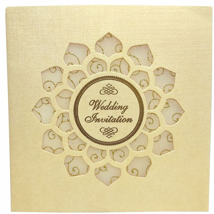 Gold Floral Die Cut With White Wolly Invitation Card-KNW43365