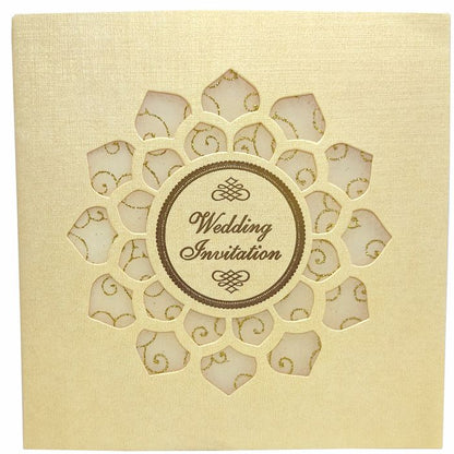 Gold Floral Die Cut With White Wolly Invitation Card-KNW43365