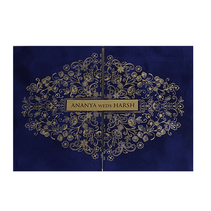 Royal Blue Velvet Padded Wedding Card