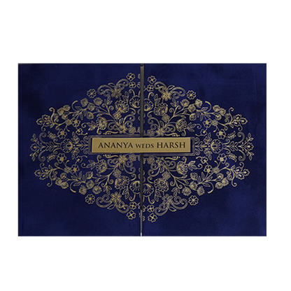Royal Blue Velvet Padded Wedding Card