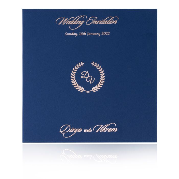 Gold Acrylic Floral Invitation Card With Blue Cover