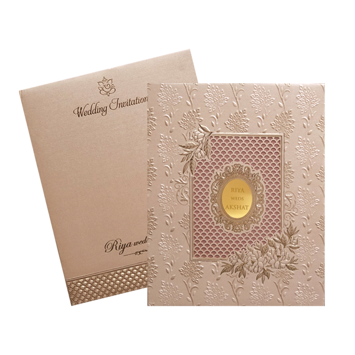 Beige Floral Padded Wedding Invitation Card
