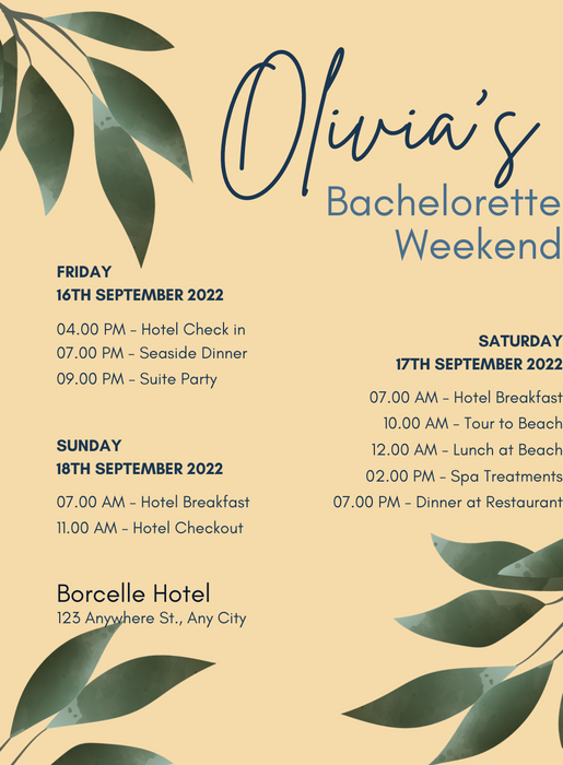 Golden Sunset Wedding Itinerary