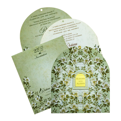 Green floral laser cut invitation card