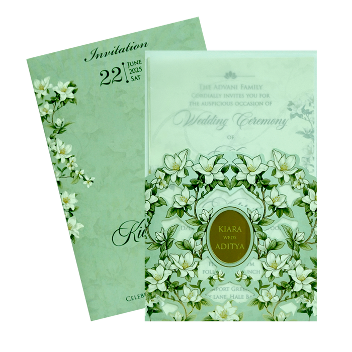 Green Floral Nameplate Wedding Invitation
