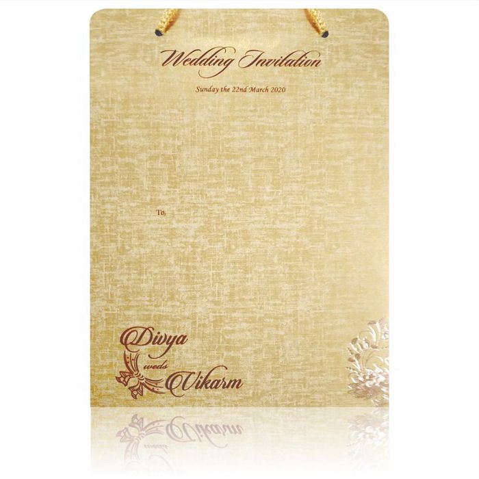 Brown Gold Floral Padded Wedding Card With Ganesha Emblem-KNPS9511N