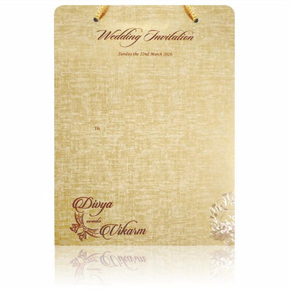 Brown Gold Floral Padded Wedding Card With Ganesha Emblem-KNPS9511N