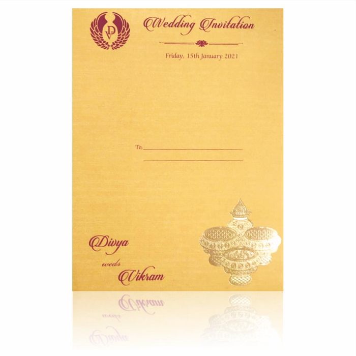 Gold Premium Padded Invite With Arishina Kuku Design-KNPS9522G