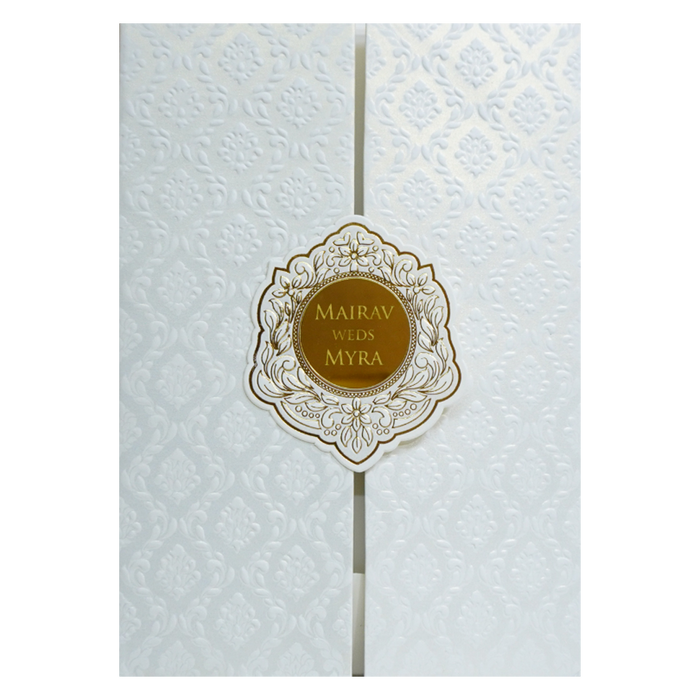 White Embossed Wedding Card Design