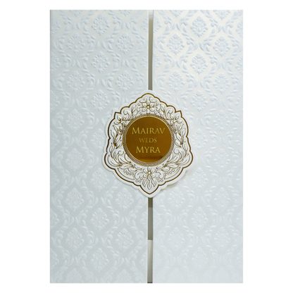 White Embossed Wedding Card Design