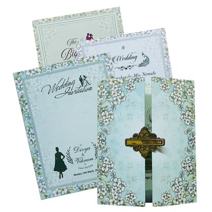 Blue Floral Door Padded Wedding Card