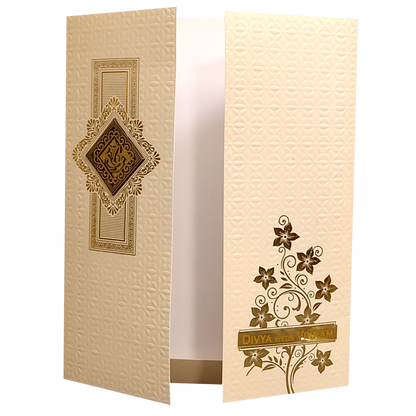 Cream Embossed Nameplate Marriage Card