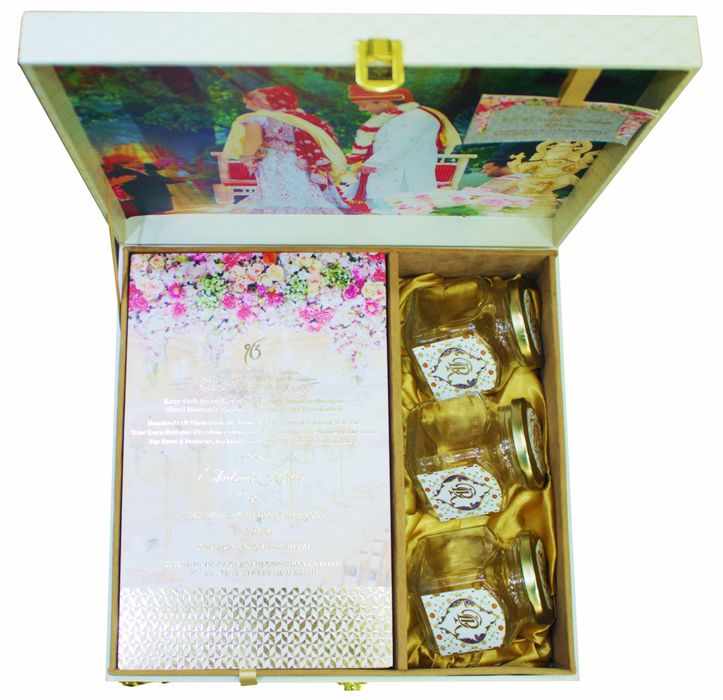 Cream Ultra Premium Wedding Invite With Floral Inserts-KNKUP006