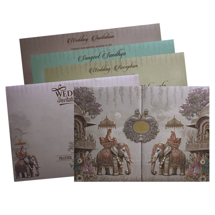 Metallic Pink Elephant Padded Wedding Card