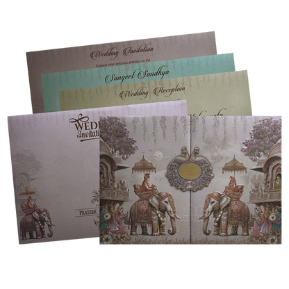 Metallic Pink Elephant Padded Wedding Card