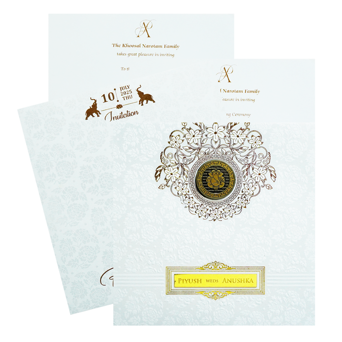 White Ganesh Wedding Card