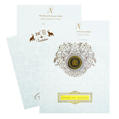 White Ganesh Wedding Card