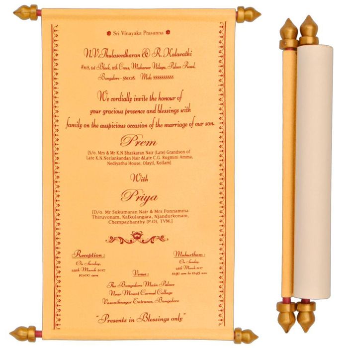 Gold Premium Scroll Invitation In Big Size With Box-KNK1113