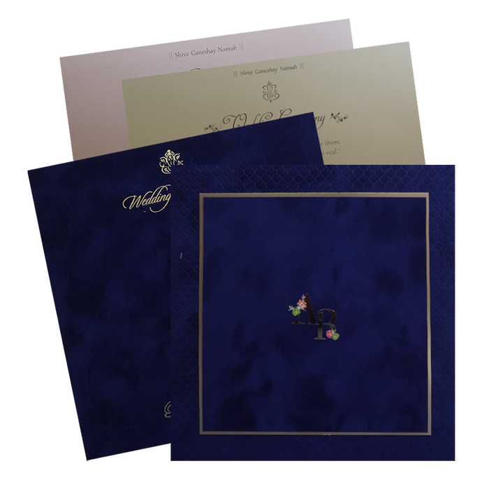 Dark Blue Velvet Padded Marriage Card