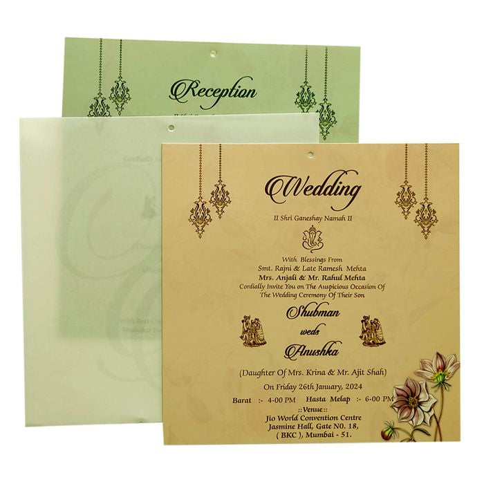 Pink Floral MDF Wedding Invitation Card