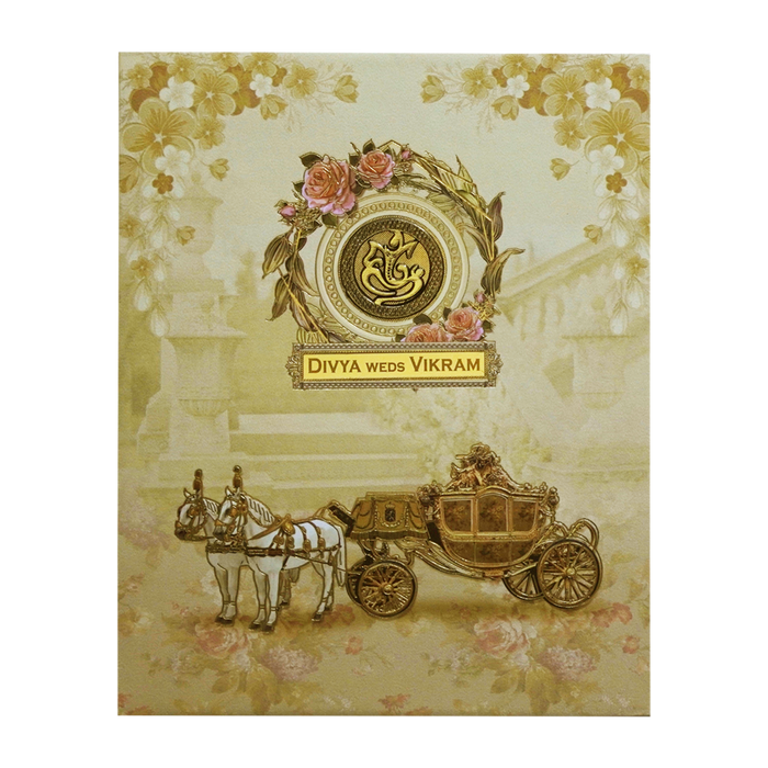 Cream Horse Chariot Padded Wedding Card