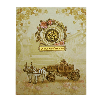 Cream Horse Chariot Padded Wedding Card