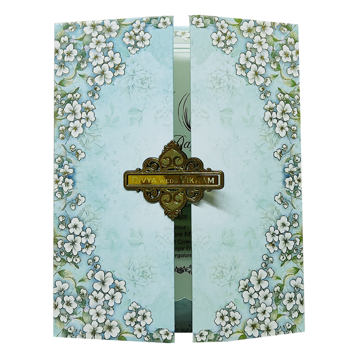 Blue Floral Door Padded Wedding Card