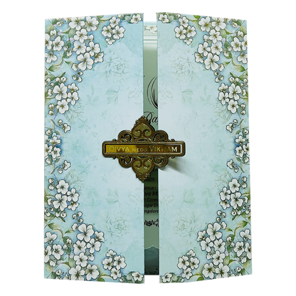 Blue Floral Door Padded Wedding Card