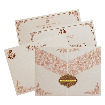 Light Pink Embossed Floral Wedding Card