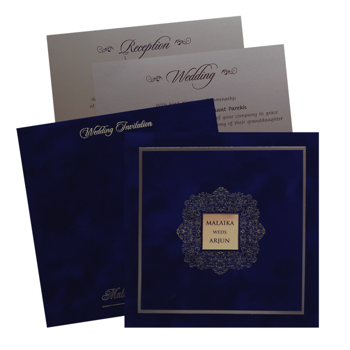 Royal Blue Velvet Padded Invitation Card