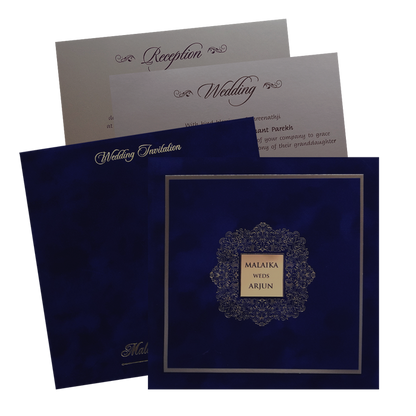 Royal Blue Velvet Padded Invitation Card