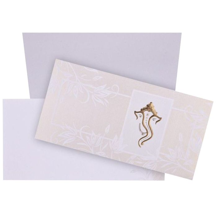 Classic Gold Foiling Ganesha With White Shading Wedding Card - KNKSB021