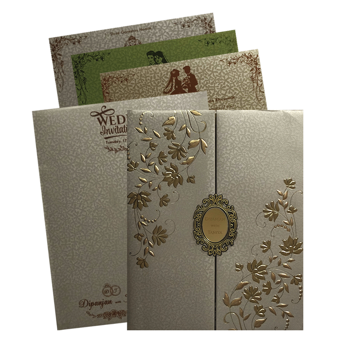 Metallic Cream Padded Wedding Invitation