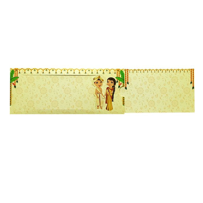 Yellow South Indian Bride Groom Slide Invitation Card