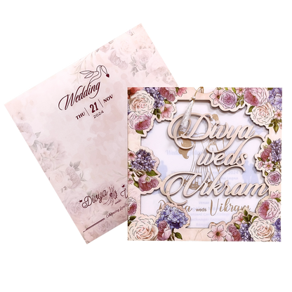 Peach Floral MDF Laser Cut Wedding Card