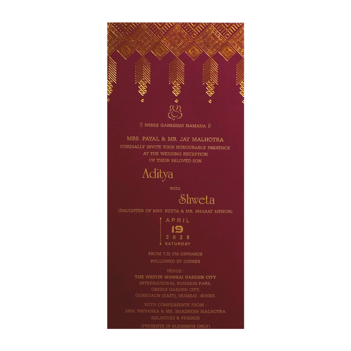 Dark Raspberry Gold Foiled Invitation