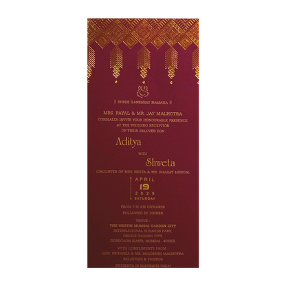 Dark Raspberry Gold Foiled Invitation