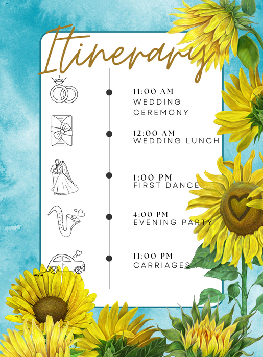 Navy Floral Wedding Itinerary