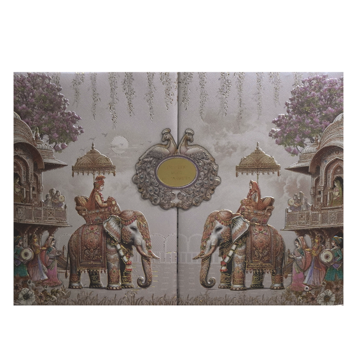 Metallic Pink Elephant Padded Wedding Card