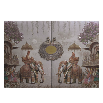 Metallic Pink Elephant Padded Wedding Card