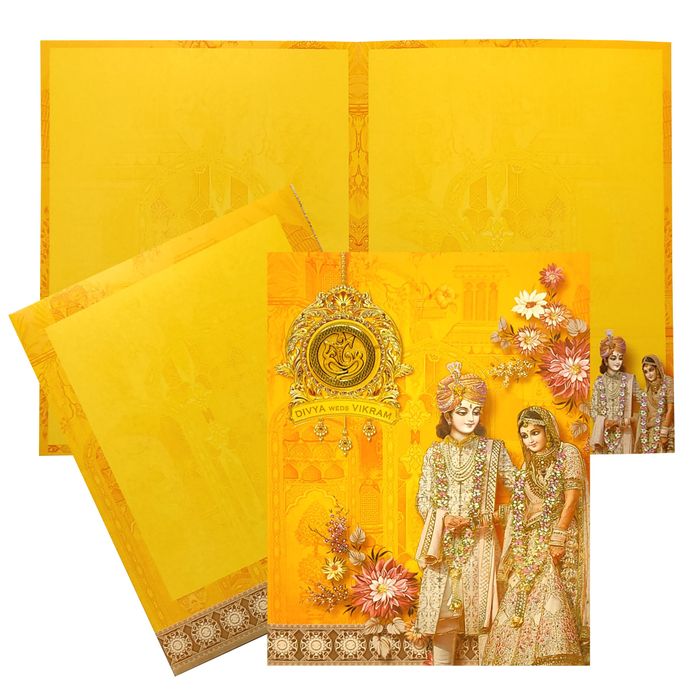 Orange Bride Groom Invitation Card