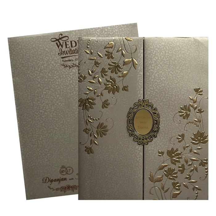 Metallic Cream Padded Wedding Invitation