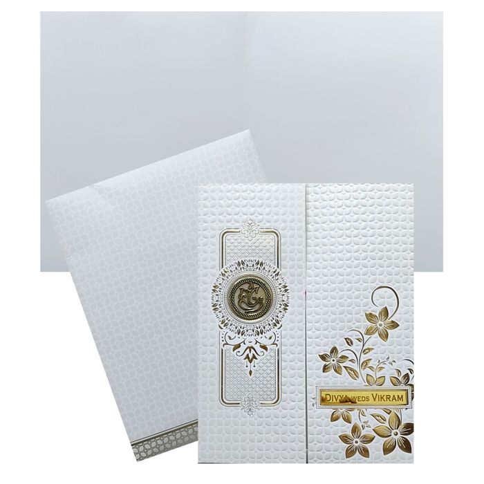 White Floral Door Nameplate Invitation Card
