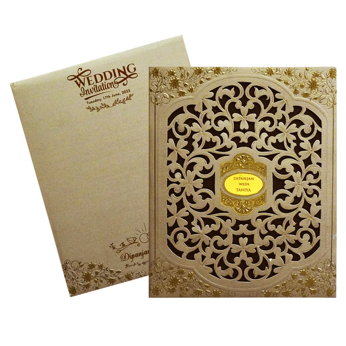 Metallic Brown Laser cut Padded Wedding Card